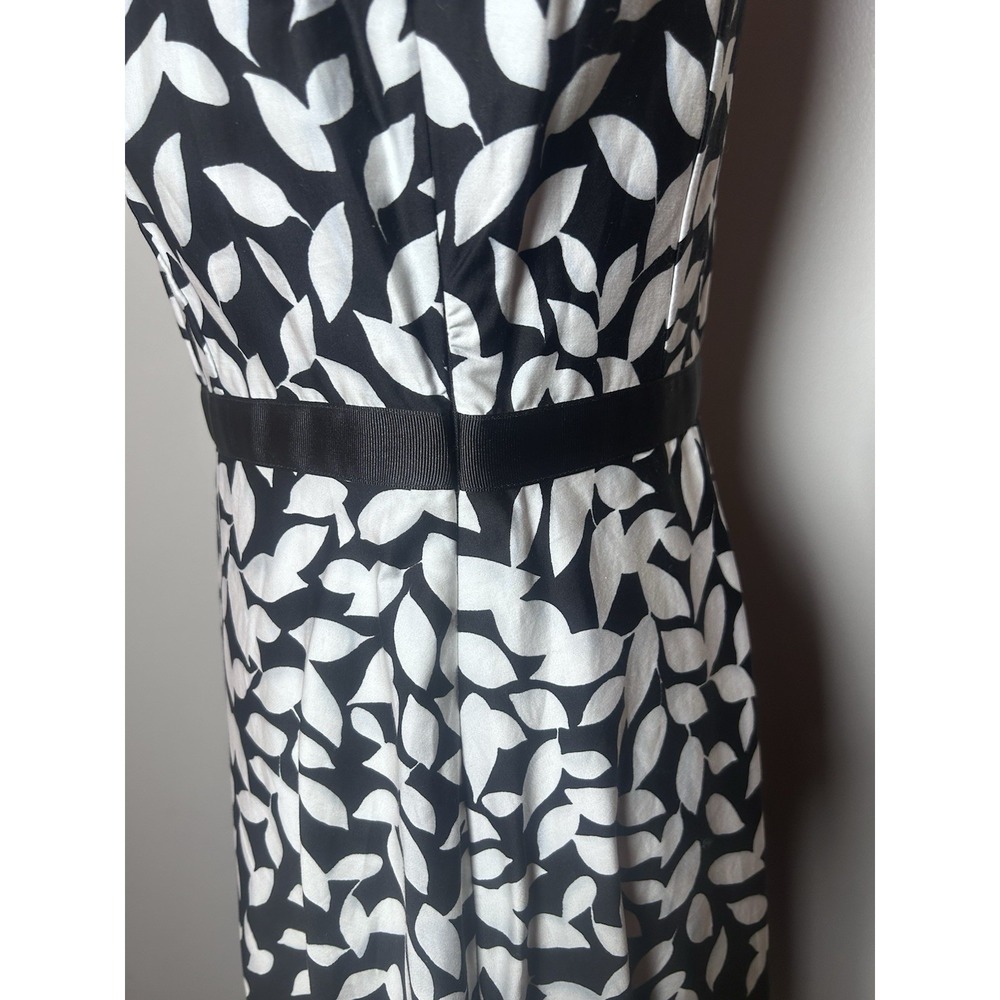 Talbots Dress 6 Black White Leaf Print Fit Flare Cotton Lined Sleeveless Zip - Picture 8 of 11